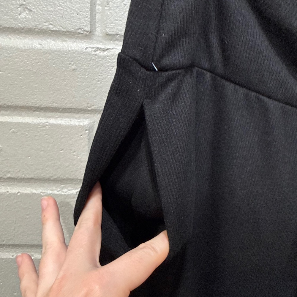 Halara Ribbed Knit Tummy Control Wide Leg Pants Pockets Black NWT XL Petite - Picture 8 of 16